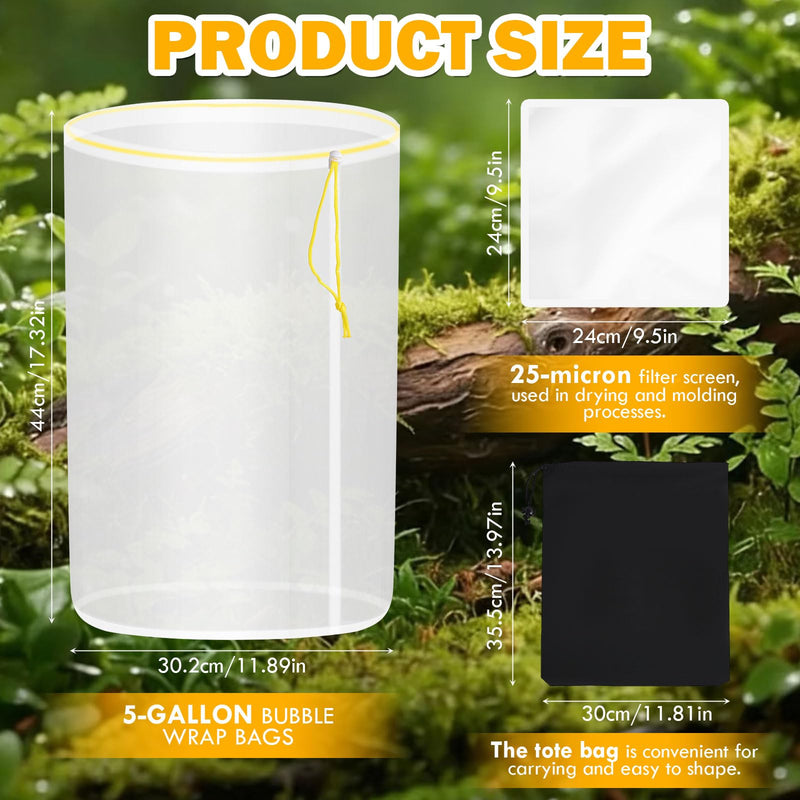 4 Bags All Mesh Bubble Bag, Bubble Bag 20 L 5 Gallon | For bag essence extraction bag kit, bubble bag with press strainer and carry bag, for herb extraction and production