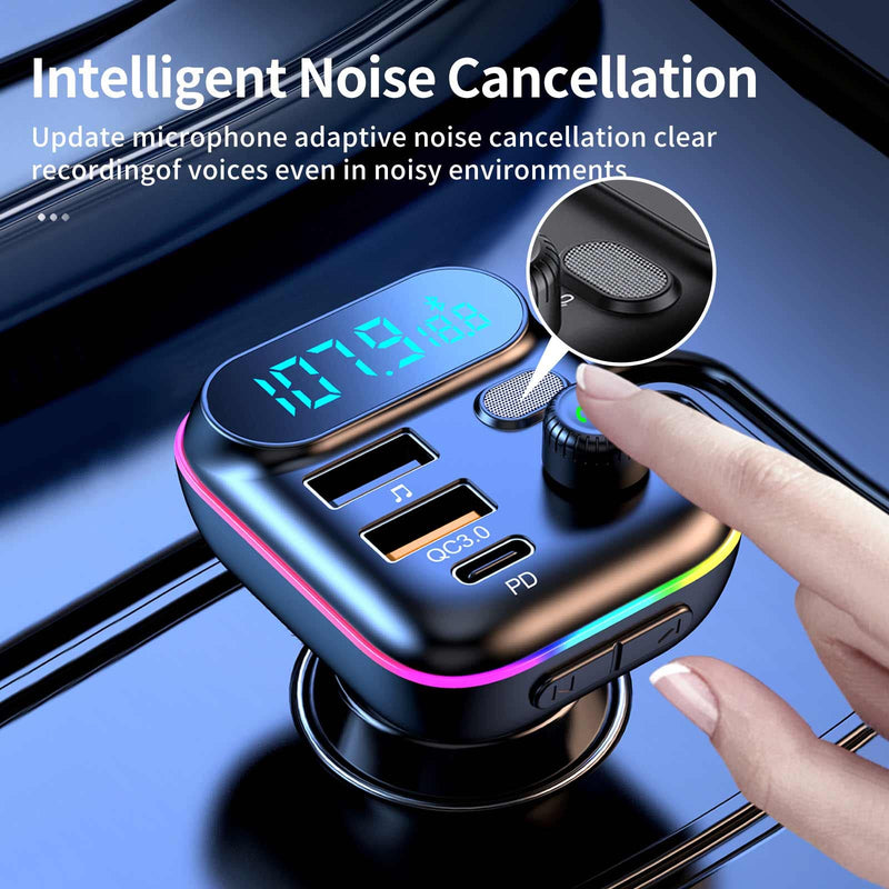 [Australia - AusPower] - Bluetooth Adapter for Car, Wireless FM Radio Transmitter, Wireless Bluetooth 5.0, MP3 Music Player, QC3.0 + PD 20W USB Car Charger, 7 Colors LED Backlit 