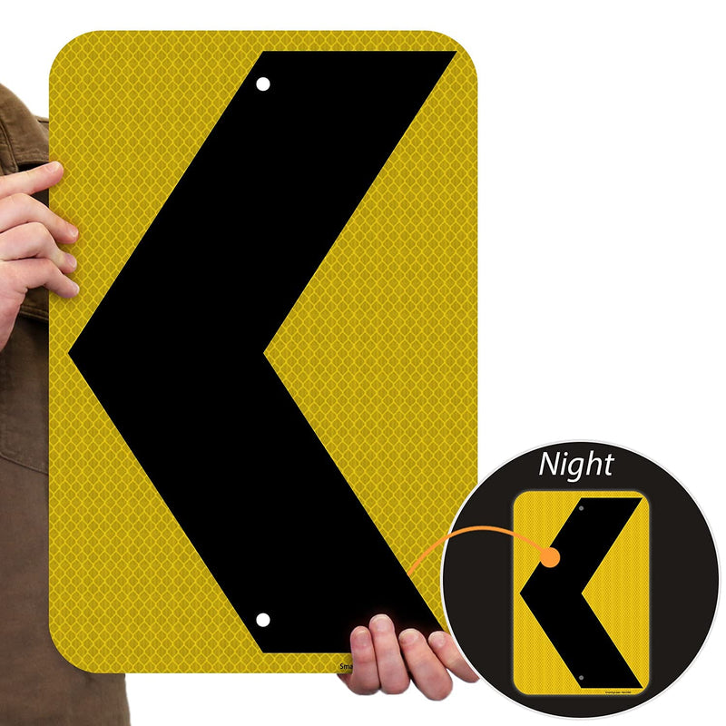 SmartSign 18 x 12 inch Chevron Left Arrow MUTCD-Compliant Metal Sign, 63 mil Aluminum, 3M Laminated High-Intensity Grade Reflective Material, Black and Yellow, Made in USA 12" x 18" Hi Intensity Grade Reflective Aluminum