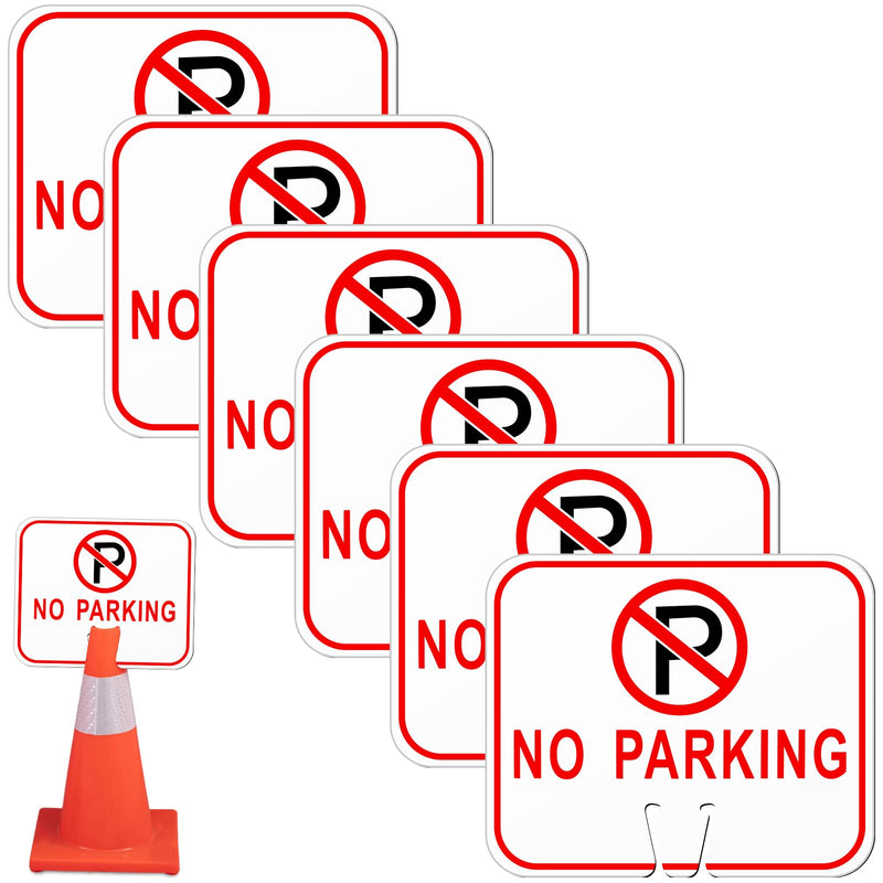 Geetery 6 Pcs No Parking Signs 12.6 x 10.4 Inch, PVC Double-sided Waterproof Weather Resistant UV Protected Reflective for Driveways Yard Lawn Traffic Control Outdoor Road Barricade, Easy to Mount