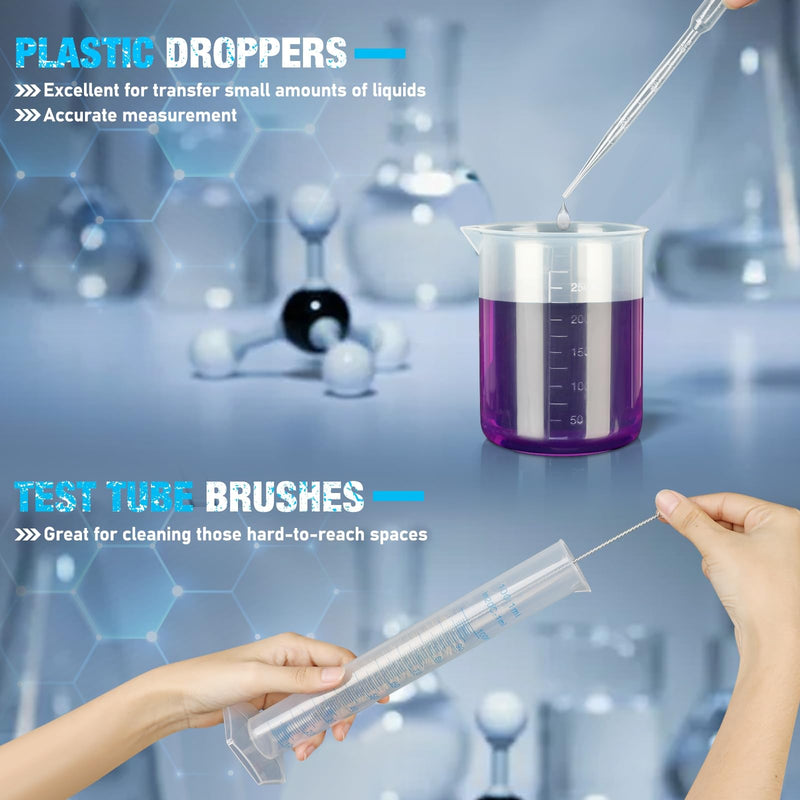 [Australia - AusPower] - moveland Plastic Graduated Cylinders and Beakers with 5 Pipettes, 10ml 25ml 50ml 100ml Cylinders, 50ml 100ml 250ml 500ml 1000ml Beakers, Ideal for DIY and Kids Science Lab 