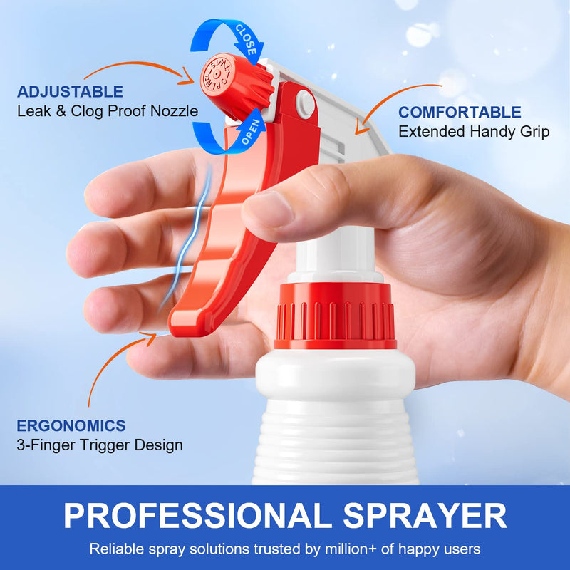 [Australia - AusPower] - Spray Bottles (4 Pack, 24 Oz) Refillable Empty Plastic Water Spraying Bottle for Cleaning Solutions, Hair Spray, Car Detail, Watering Plants, Heavy Duty Mist Stream Sprayer with Measurement 24 Oz, 4 Pack 