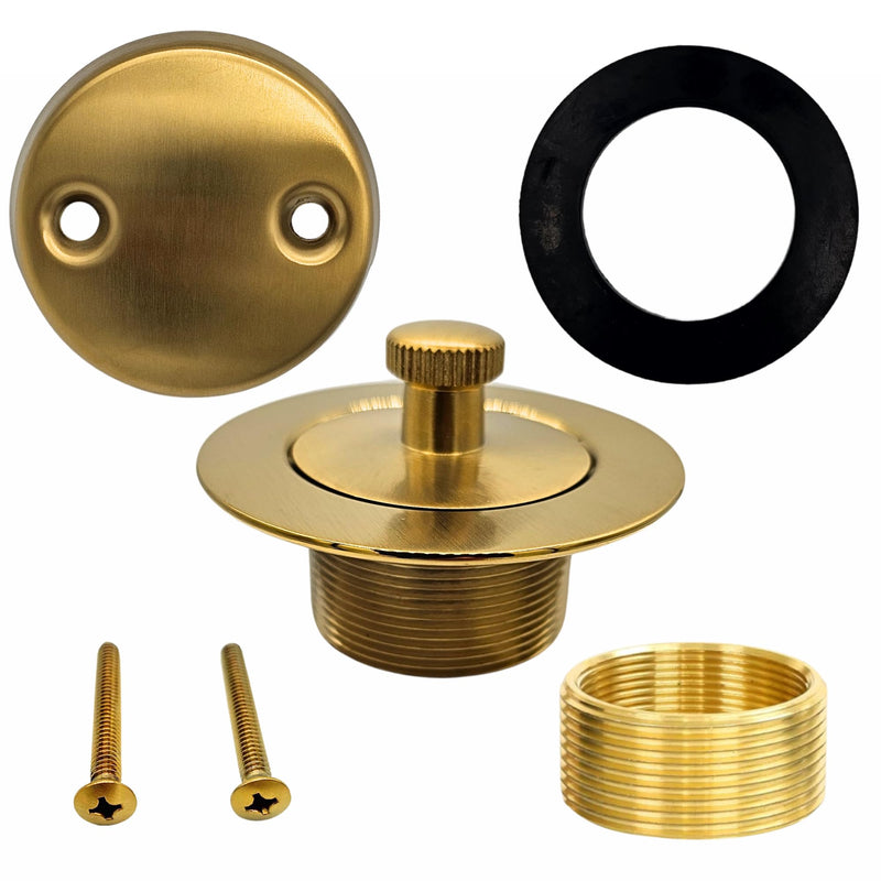 Brushed Gold Bathtub Drain - Lift and Turn - Gold/Brass Tub Drain, Overflow Drain Cover, and Tub Drain Replacement Kit - Solid Brass - Professional Grade - Fits 1-3/8" and 1-1/2" Brushed Gold