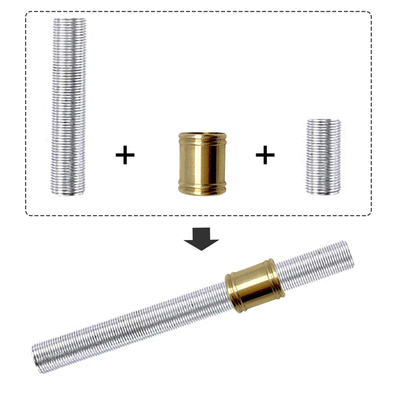 10 PCS Lamp Pipe Brass Coupling 0.6 Inch Long 1/8 IP for Lamp Rod and Light Fixture Assemlby or Repair Lamp Tube Threaded Locknuts