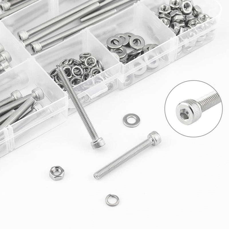 [Australia - AusPower] - 200 Pieces M4 x 30mm /35mm /40mm /45mm /50mm, Hex Socket Head Cap Metric Screws Bolts Washers Nuts Kit, 304 Stainless Steel M4 x 30/35/40/45/50mm 