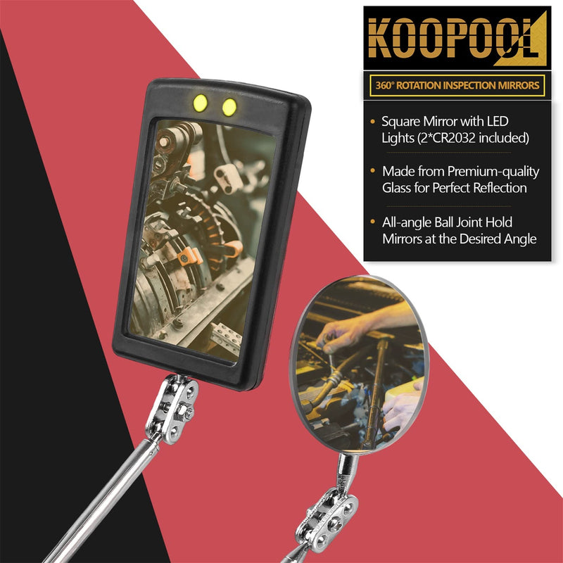 [Australia - AusPower] - Telescoping Magnetic Pickup Tool Set, Inspection Mirror Telescoping, LED Flashlight, Cool Gadgets for Men, Gifts for Dad, Husband, Kids, Boyfriend, Magnet Stick Red 