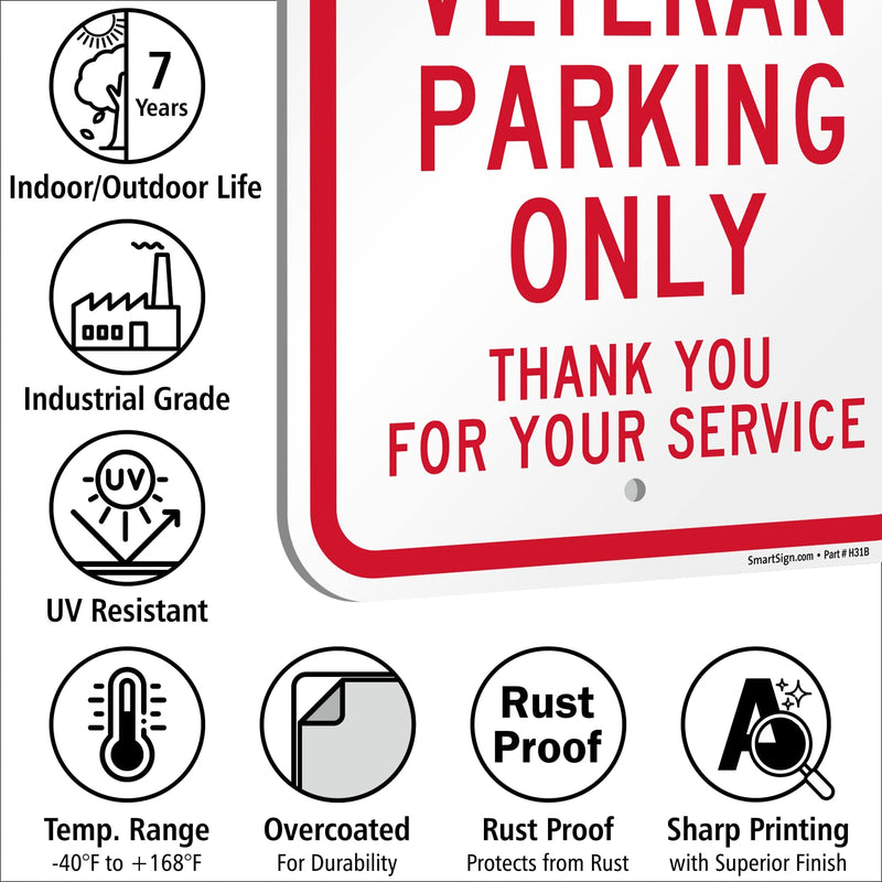 SmartSign 18 x 12 inch “Veteran Parking Only, Thank You For Your Service” Metal Sign with USA Flag Symbol, 120 mil Aluminum Composite (ACM), Engineer Grade Reflective Material, Red, Blue and White