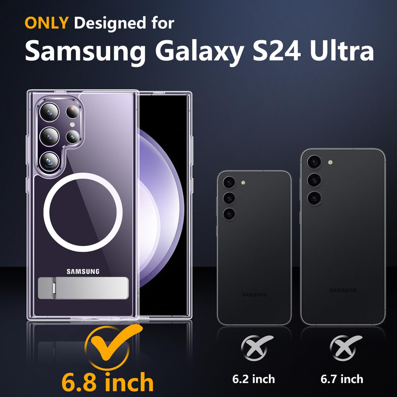 [Australia - AusPower] - SPIDERCASE Magnetic for Samsung Galaxy S24 Ultra Case, [3 Stand Ways][ Military Grade Drop Protection] with Invisible Stand Shockproof Slim Case for Samsung S24 Ultra 6.8",Clear Clear 