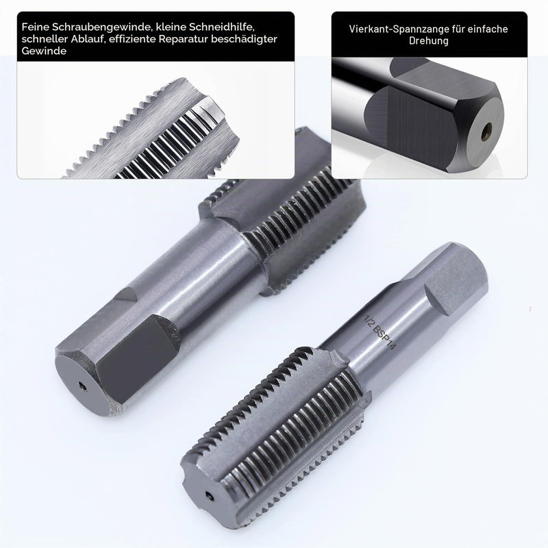 4 Piece Pipe Tap Set, 1/2 and 3/4 Inch Tap, Double Head Screw Extractor with Metal Rod, Professional Tap for Repair Thread