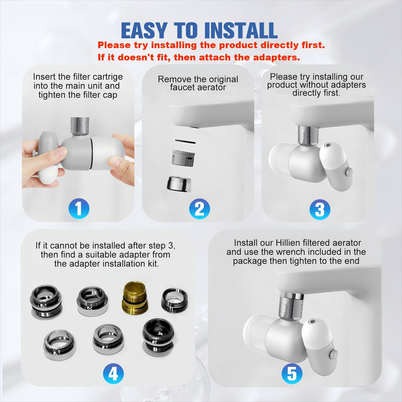 4 Modes Multifunctional Kitchen & Bathroom Water Filter for Sink Faucet with 2pcs Replacement Filters - 99.9% Chlorine Removal - Skin Hydration in 2 Weeks-Compatible with Most of Faucet A-Grey