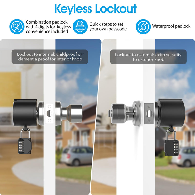 [Australia - AusPower] - AST Door Knob Lockout Device with Passcode Padlock, Childproof Door Knob Cover, Lock Out to Smart Doorknob. Safety Cover for Faucet, Valve, Spigot. Prevent Access to Keyhole, Matte Black 