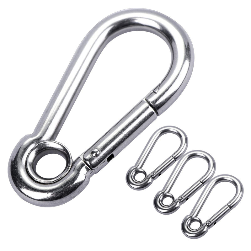 [Australia - AusPower] - 4pcs 5/16'' Stainless Steel Snap Hook M8 Carabiner Clip with Eyelet, 400lb Load, 3 Inch Length 5/16'' 