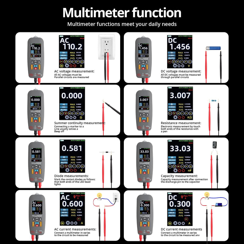 [Australia - AusPower] - Handheld Digital Oscilloscope Multimeter Voltage Tester 3-in-1,10MHz Bandwidth,48MSa/s Sampling Rate,Digital Multimeter with AC/DC Voltage,Current,Capacitance & Resistance Measurement 