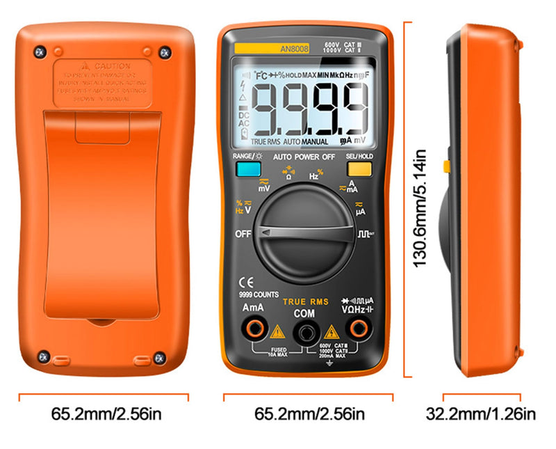 [Australia - AusPower] - AN8008 Digital Multimeter, Auto Ranging AC DC Voltage Tester, Volt Ohm Amp Meter, Continuity Diode Resistance Capacitance Tester, True-RMS, 9999 Counts 