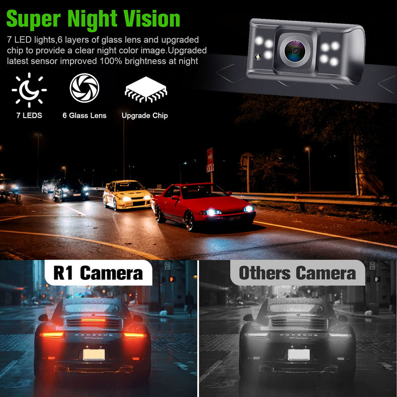 [Australia - AusPower] - Rohent Backup Camera Monitor HD 1080P Night Vision Waterproof Car Truck License Plate Back Up Rear View Reverse Cam Kit DIY Gridlines R1 