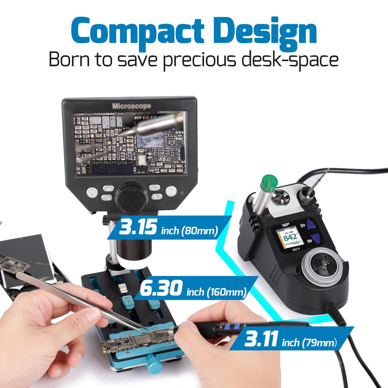 WEP 982-V Micro Soldering kit with 5 C210 Soldering Iron Tips, Temperature Control, Sleep Mode, Auto Shutdown and LCD Display WEP 982-V C210-Compatible