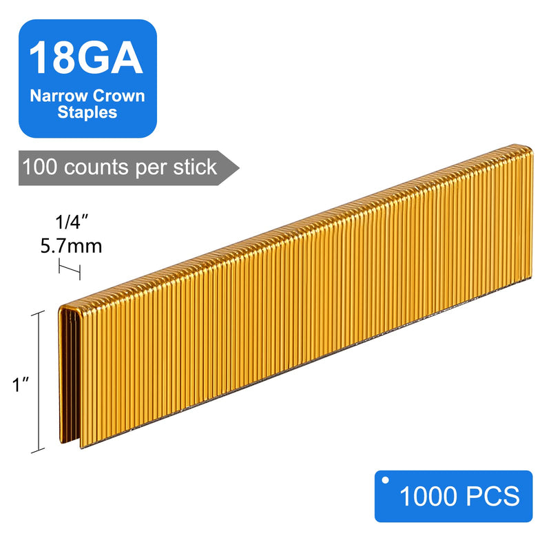 [Australia - AusPower] - 18 Gauge 1/4" Narrow Crown Staples, 1-Inch, Galvanized Project Pack for 18 GA Pneumatic or Electric Stapler or Staple Gun (1000) 1000 