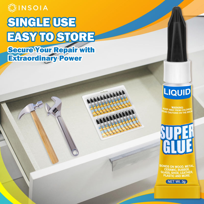 [Australia - AusPower] - Super Glue Liquid Clear, 24 X 3g All Purpose Strong Adhesive Ca Glue Cyanoacrylate Quick Dry Instant Glue for Plastic, Metal, Ceramic, Shoe, Wood, Leather, Model, Rhinestone, Jewelry and DIY Crafts 