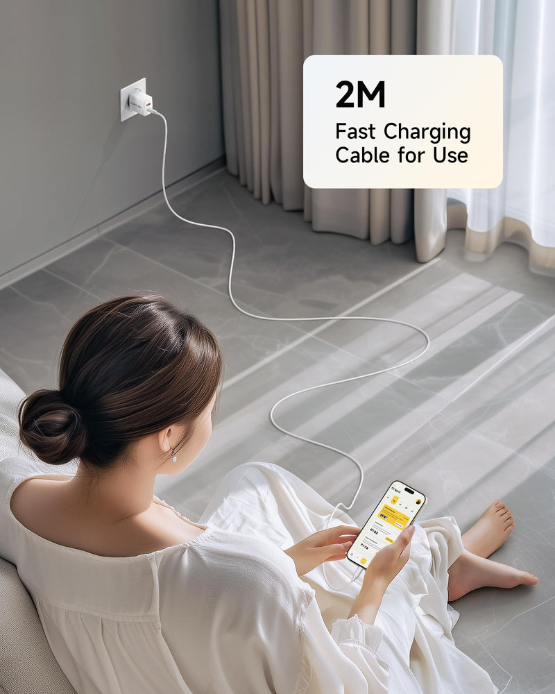 RAVIAD 20 W USB C Charger 2 Pack, 2 Port Fast Charger with 60 W Cable 2 m | Multiple Power Supply USB C+USB A with Fast Charging Cable USB C to USB C for iPhone 17 16 15 Pro Max, iPad Pro, Macbook 2 packs
