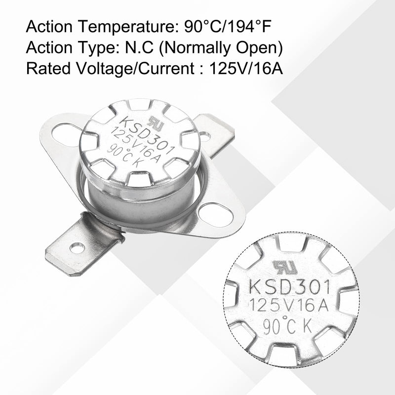 [Australia - AusPower] - uxcell 2pcs KSD301 Thermostat 90°C/194°F 16A Normally Open N.O Adjust Snap Disc Temperature Switch for Microwaves,Oven,Coffee Maker,Ceramic Material 