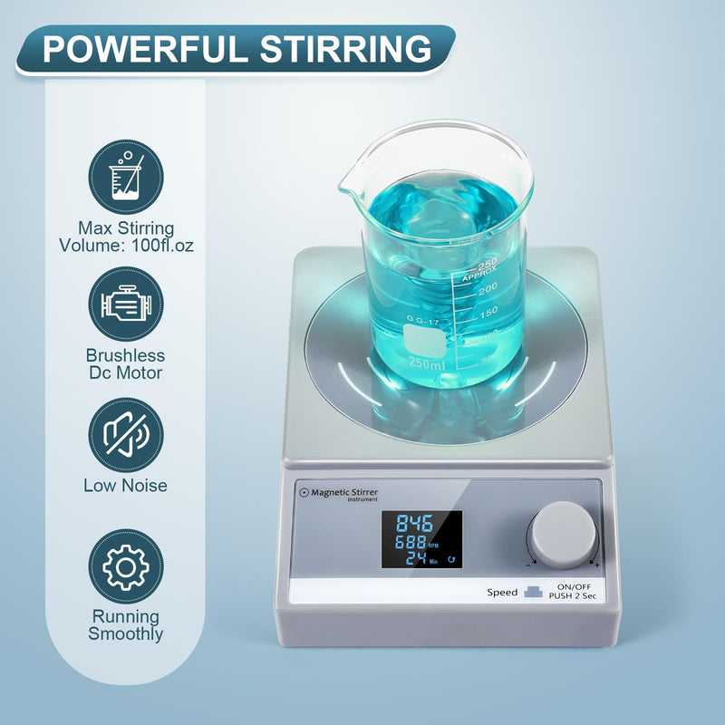 Digital Magnetic Stirrer w/Timer, 100fl.oz Magnetic Stir Plate, Magnetic Mixer w/LCD Display, Lab Stirrer w/Stir Bar (w/o Heating) Grey