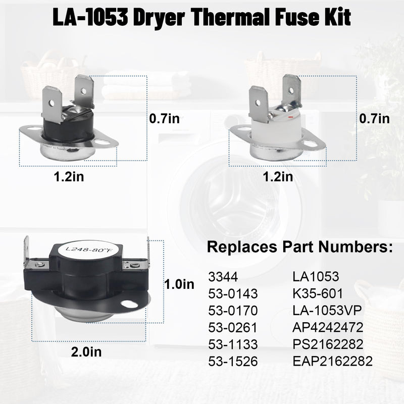 LA-1044 Dryer Heating Element and LA-1053 Dryer Thermostat Fuse Kit Compatible with Whirl-pool May-tag Dryers Replaces LA1044 AP4242494 PS2162280 PYET244AYW LNC7764A71