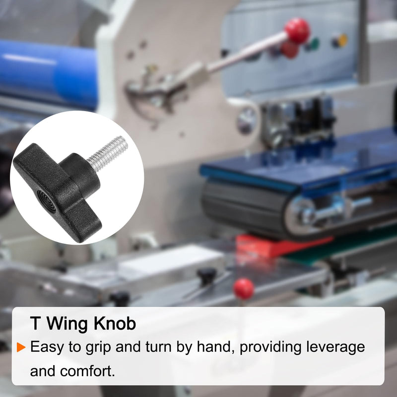 [Australia - AusPower] - HARFINGTON 10pcs Wing Knobs M6 x 25mm Male Thread Plastic Tee Stud Knobs T Threaded Handles Hand Clamping Tightening Thumb Screws Thumbscrew, Black 