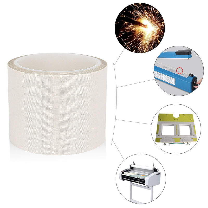 BOMEI PACK White PTFE Teflonn Glass Cloth Tape, 3inch x 33ft High Temperature Tape Fiberglass Adhesive, Heat Resistant for Fabric,High-Speed Sealing Machine,Vacuum Sealer Machine,1 Pack