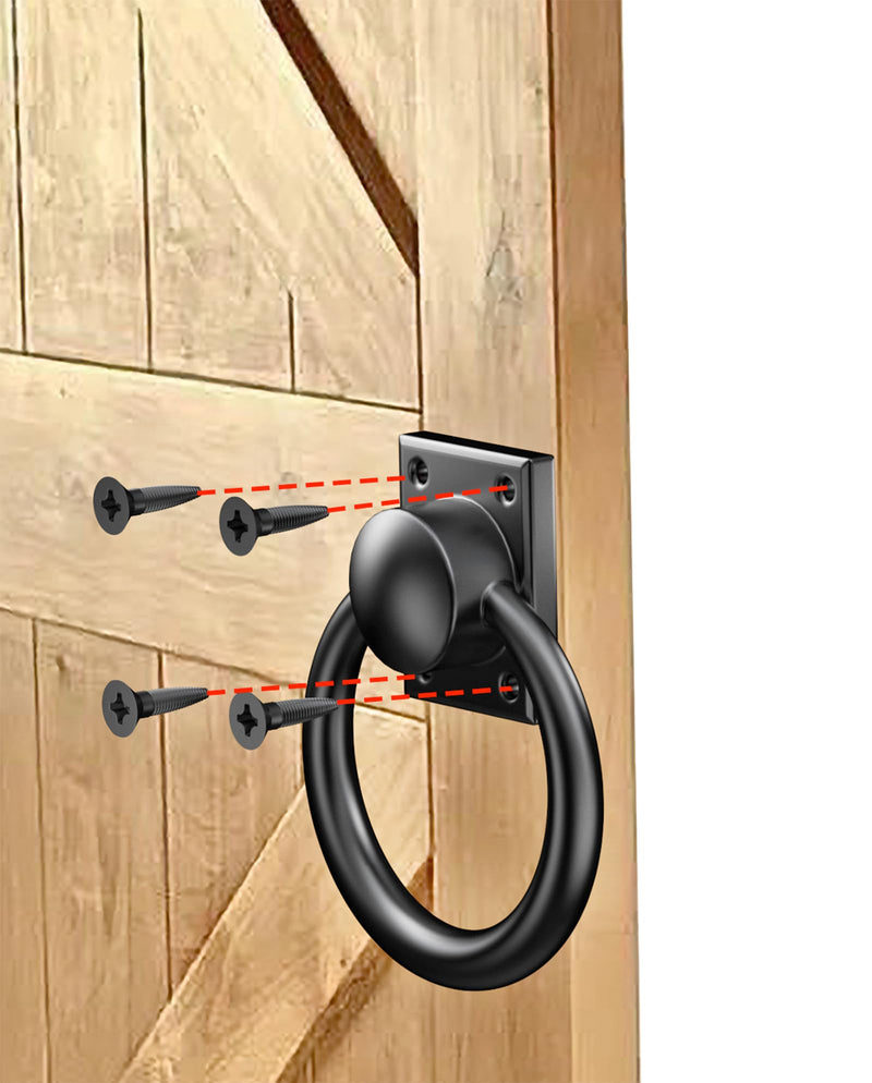 trust4care 3-3/4" Rotatable Matte Black Sliding Barn Door Pull Handles, Flush Folding Ring Gate Pulls, Heavy-Duty Zinc Grip Pull for Hallway Bifold Barn Door, Garage, Garden Fence Wooden Gate 2 3-3/4"