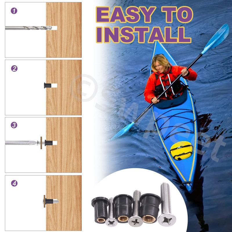 [Australia - AusPower] - Swpeet 60Pcs 3 Sizes M4 M5 M6 Neoprene Well Nut with M4 x 20mm M5 x 25mm M6 x 30mm Stainless Steel Pozi Screws Brass Copper Bolts Well Nut Kit Compatible with Kayak Paddles Clips 