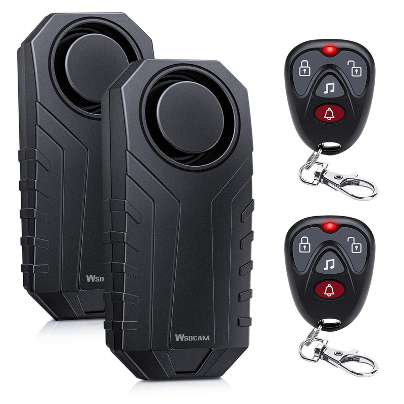 WSDCAM 113dB Loud Anti Theft Vibration Sensor Alarm Systems for Electric Bike Motorcycle Golf Car Trailer Mailbox Garage Door Waterproof Home Security Bike Accessories Bike Alarm with Remote (2pack) 22R-01C Black