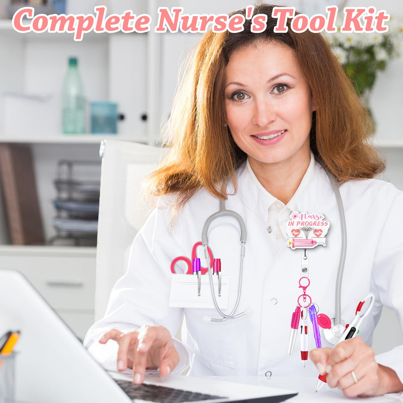 [Australia - AusPower] - 10 Pack Nurse Tools Set, Purple Nurse Accessories for Work with 1 Trauma Bandage Shear, 2 LED Pen Lights, 3 Pens(Marker, Ballpoint, Highlighter), 1 Flashlight, 1 Badge, 1 Keychain and Packaging Bag 