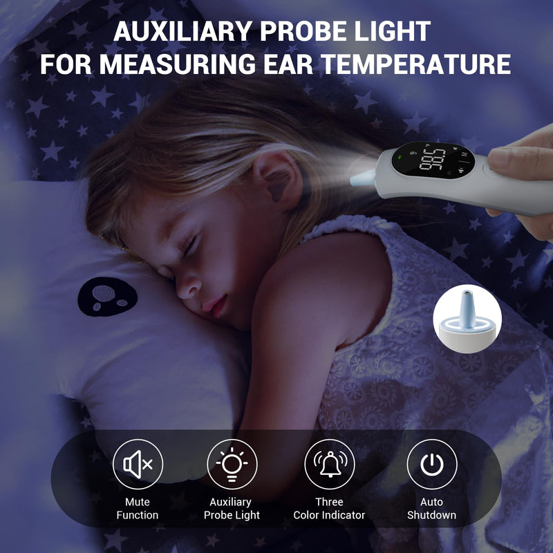 [Australia - AusPower] - Digital Thermometer of Forehead and Ear - Fever Alarm, 1 Second Reading, Magnetic Cover, LED Probe Light, 40 Readings Memory, HD LED Screen, Medical Thermometer for Babies Kids and Adults 
