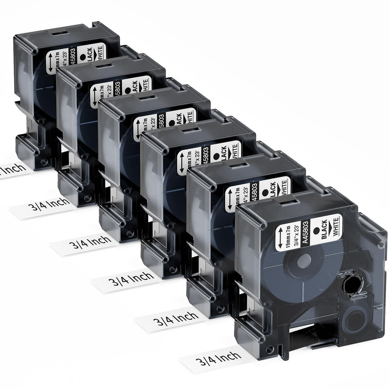 [Australia - AusPower] - 6-Pack Compatible Dymo D1 Label Tape 19mm 45803 45803s S0720830 Label Maker Refills, Black on White, 3/4 Inch x 23 Ft(7m), for Dymo LabelManager 360D 420P 450D 500TS 450 Duo Label Maker 3/4 inch x 23 feet(19mm x 7m) 