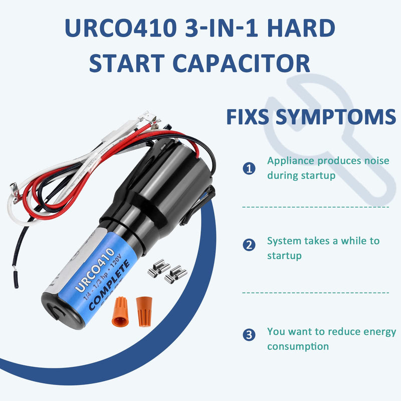 [Australia - AusPower] - URCO410 Solid State Relay Overload Start Capacitor Combination 3-in-1 Hard Start Capacitor Kit for Refrigerators Compatible for AC115V Air Condtioning Compressors 1/4 to 1/3 H.P.by MIFLUS URCO410-1pack 