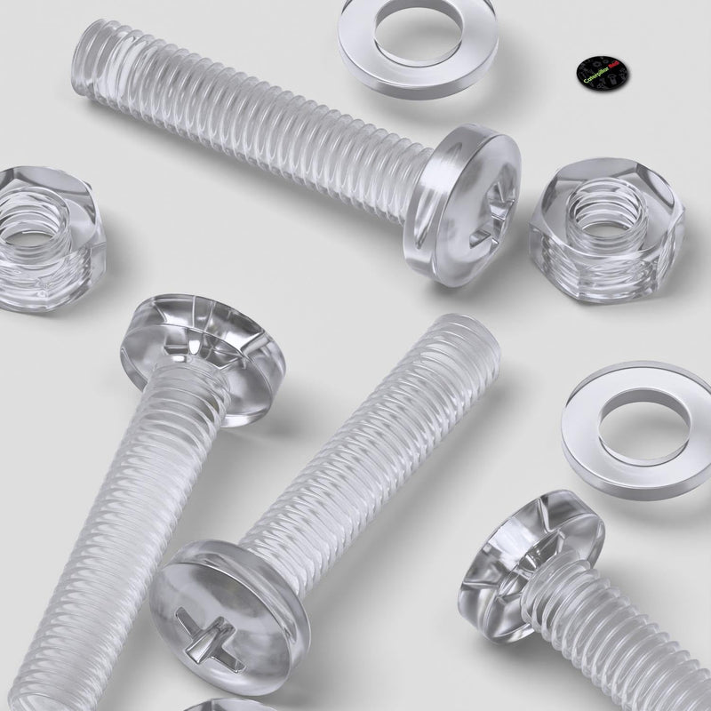 [Australia - AusPower] - Pack of 60 Transparent Clear Plastic Acrylic M6 x 30mm Nuts & Bolts, Washers - Acrylic Plastic Screws, (15/64 x 1 3/16 in) 