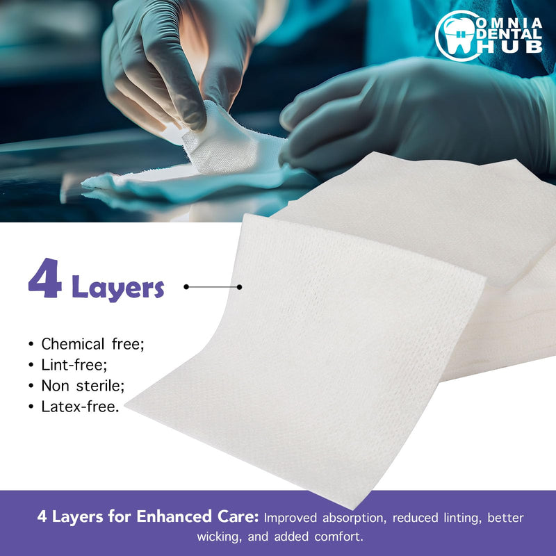 [Australia - AusPower] - 200 PCs Capra Premium Cotton 4-Ply 4" x 4" Gauze Pads by Omnia ONE | 100% Pure Cotton – Soft, Absorbent, Non-Sterile – Ideal for Wound Care, Dental, Medical, and Cosmetic Use 4x4-4Ply 200 