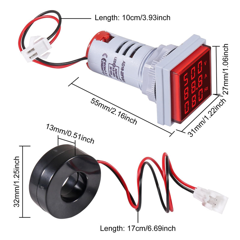 [Australia - AusPower] - 3PCS AC Current Voltage Amperage Power Energy Panel Meter LCD Digital Display Ammeter Voltmeter Multimeter with CT AC 60-500V 0-100A 20-75 Hz Multi-Function Power Monitor Yellow+Red+Green 
