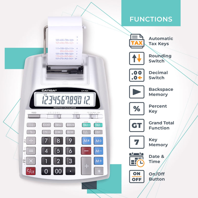 [Australia - AusPower] - CATIGA New & Upgraded 2024 Printing Calculator Adding Machine 10 Key, Desktop Home Office Calculator with Paper Roll Print Out, Accounting Business Finance 3) Silver Pro 