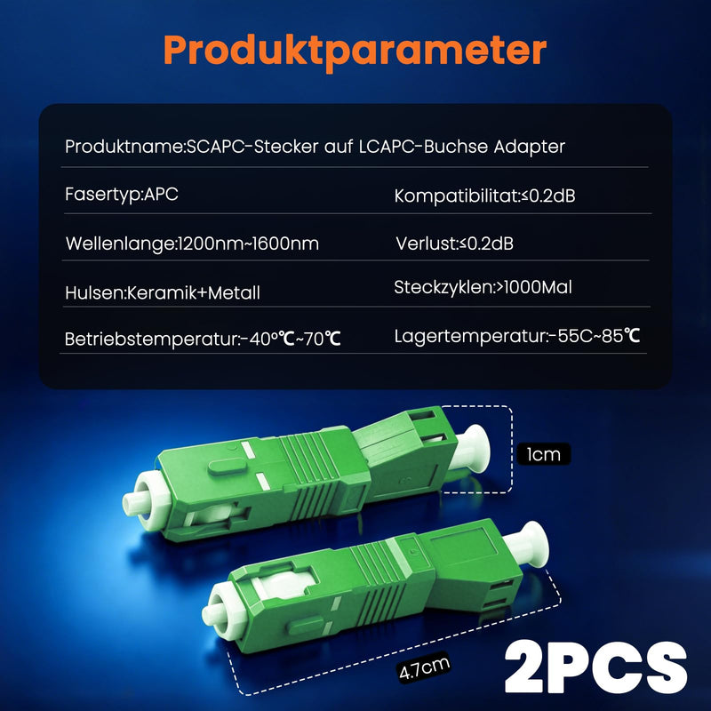 2 x Fibre Optic Adapter LC/APC Female to SC/APC, Male Singlemode 9/125um Simplex, Fibre Optic Connector for Reliable Interface Conversion, Compatible with Various Fibre Optic Cables