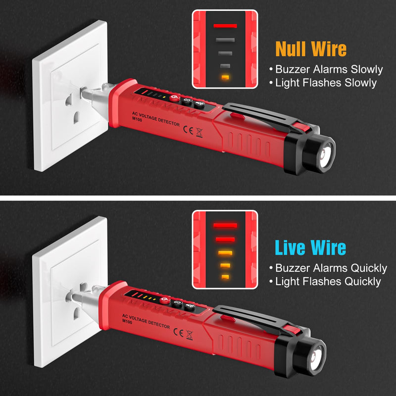 [Australia - AusPower] - Voltage Tester HS-3201 Red,Non Contact Voltage Tester AC, Multi-Function Electricity Detector Pen 90V-1000V with LED Flashlight Buzzer Alarm Wire Breakpoint Finde 