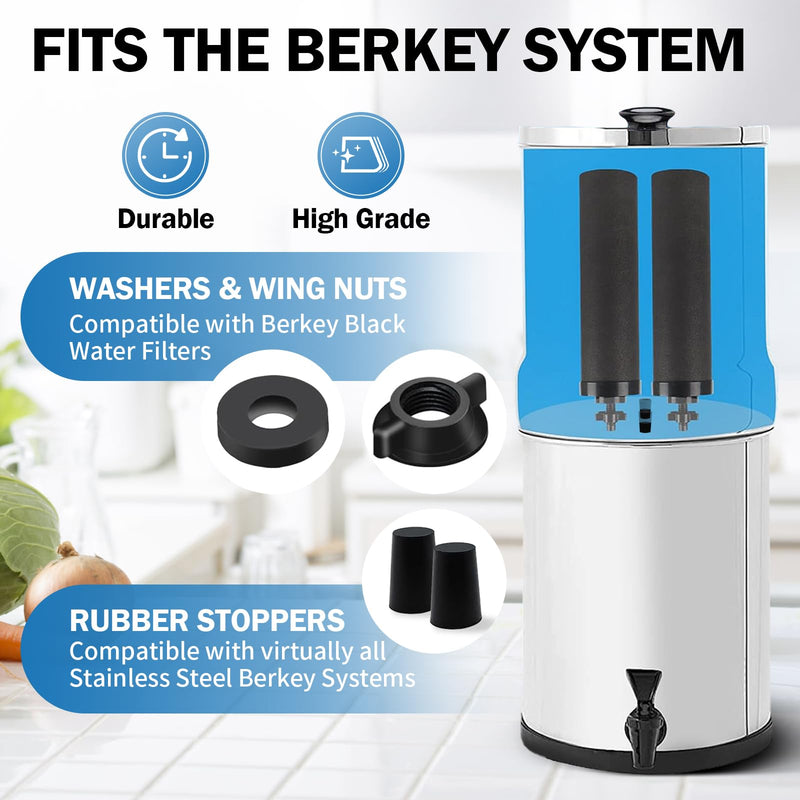 [Australia - AusPower] - Replacement Kit for Berkey® Water Filter System Elements - 4 wing nut, 4 Washers & 4 water filter hole plugs Compatible with Berkey® Gravity Water Filter System and Black Activated Carbon Filters 