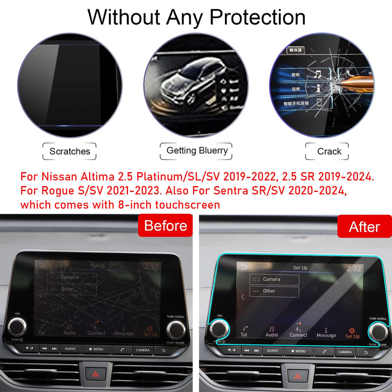[Australia - AusPower] - TTCR-II Navigation Display Screen Protector For Nissan Altima 2019-2021 and For Sentra 2020-2021, Console Touchscreen Protector With 8-Inch, Tempered Glass Protective Film (For 8" Altima/Sentra) For 8" Altima/Rogue/Sentra 