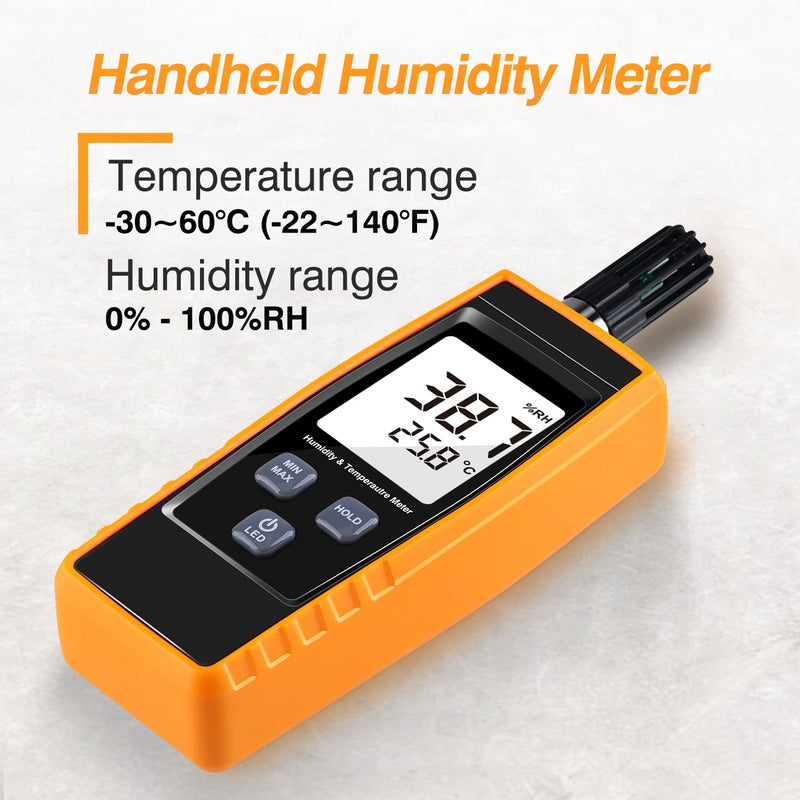[Australia - AusPower] - Handheld Humidity Meter, Digital Hygrometer Thermometer 0~100% RH/ -30~60°C (-22~140°F) LCD Display Backlight Moisture Tester Gauge for Outdoor, Home, Industry, Agriculture HVAC - Battery Included 