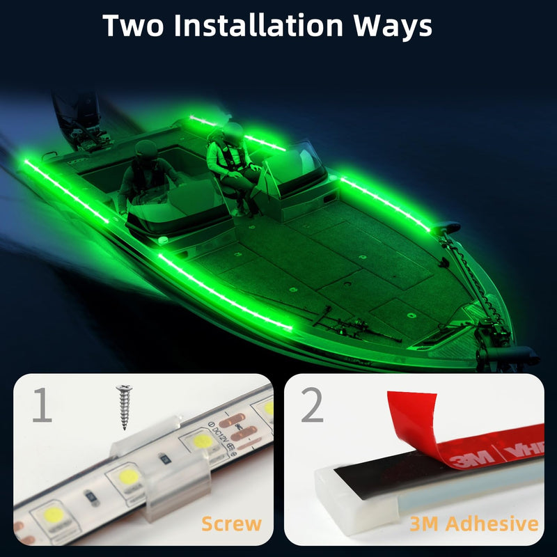 Boat Marine Submersible Led Strip Lights, 4 Pcs 20 Inches 12V Super Bright Boat Interior Lights, IP68 Waterproof Marine Led Strip Lights Night Fishing Lights for Boats, Kayak (Green) Green/20''