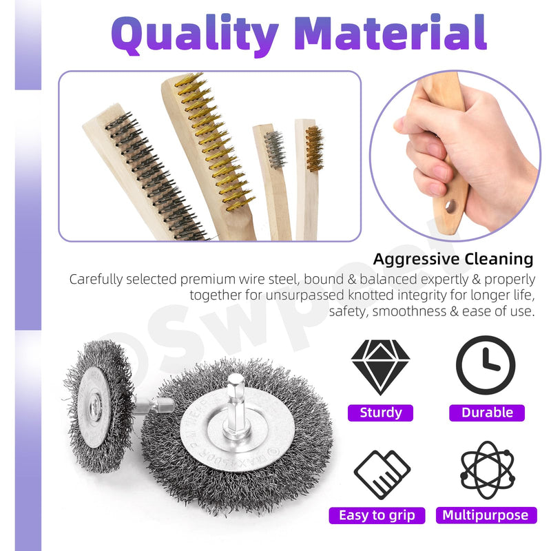 [Australia - AusPower] - Swpeet Wire 9 Pieces Wire Scratch Brush Kit, Including 5 Pieces Wire Wheel Cup Brush, 3 Pieces Brass/Stainless Steel/Carbon Steel Wire Brush and 1 Piece Copper Wire Brush for Rust, Colour Scouring N3 