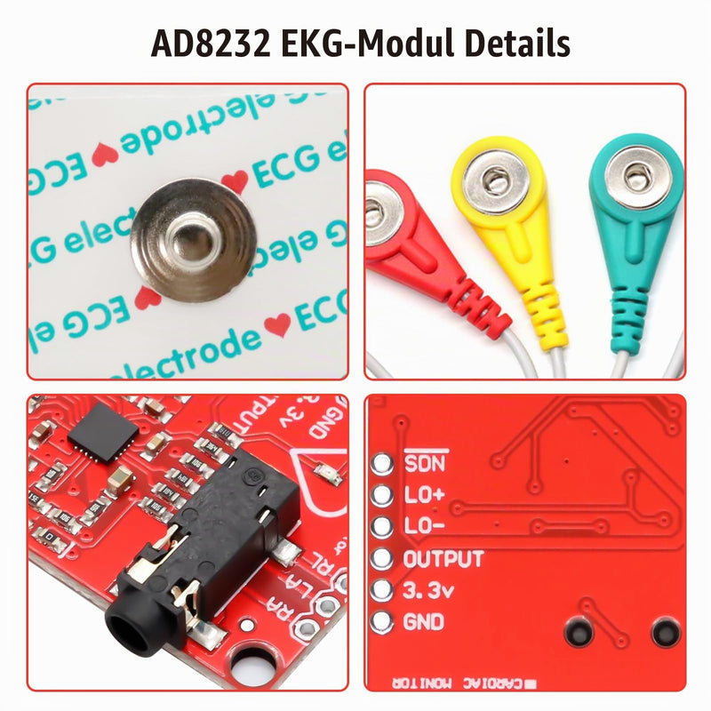 ad8232 ECG Module Kit Binghe AD8232 ECG Measuring Coil Sensor for Heart Rate Monitoring with Dupont Cable Compatible with Arduino