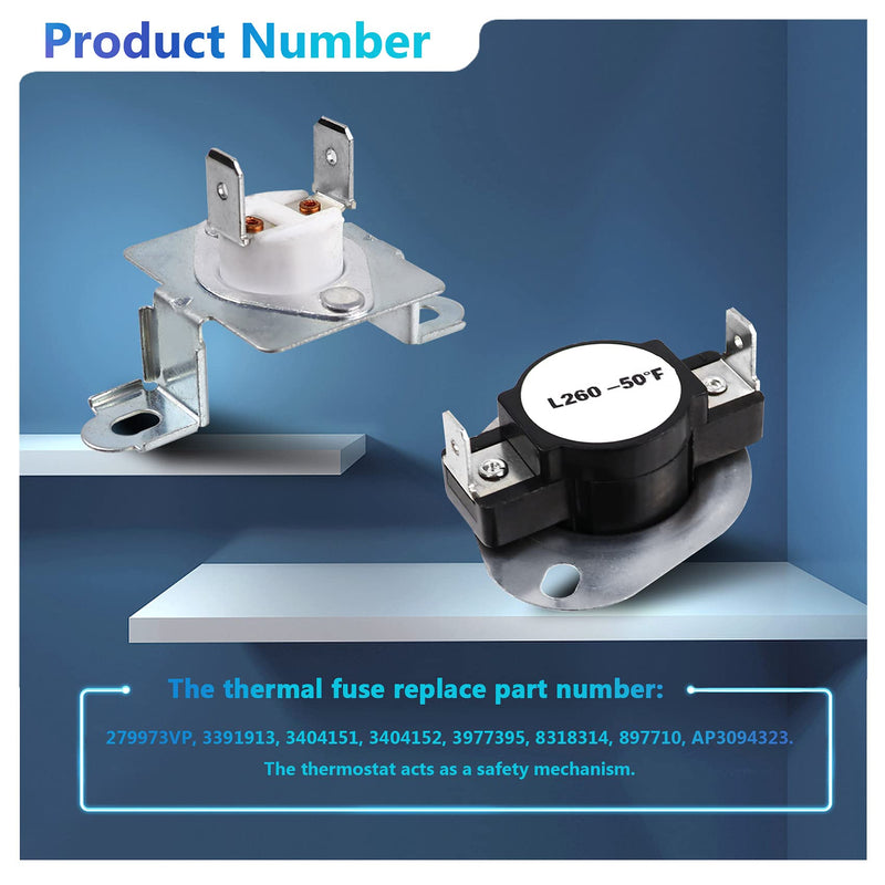 3387747 Dryer Heating Element & 279816 Thermostat Kit & 279973 3392519 Thermal cut-off Fuse Replacement Compatible with Kenmore, Samsung, Whirlpool, KitchenAid electric dryers and more.