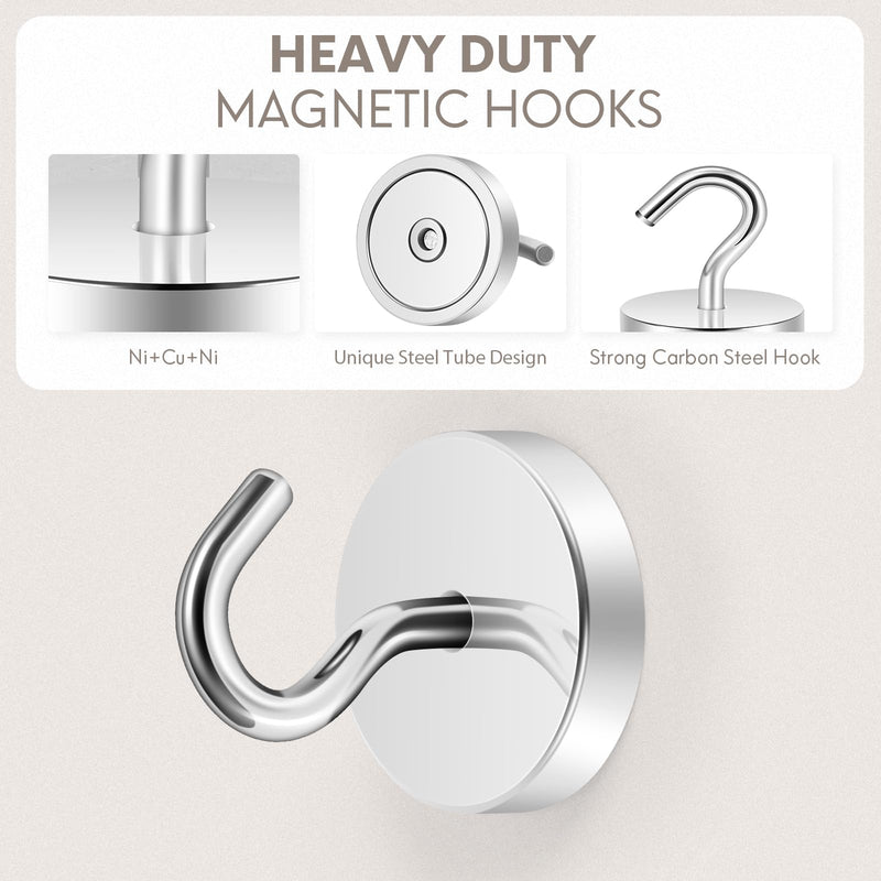 [Australia - AusPower] - Neosmuk Magnetic Hooks Heavy Duty,120lb Super Strong Magnet with Hooks for Cruise Cabins, Large Metal Hooks for Hanging on Fridge,Extra Strong Magnet Hanger for Ship Walls?Silver Silver 1.26in Magnetic Hooks 