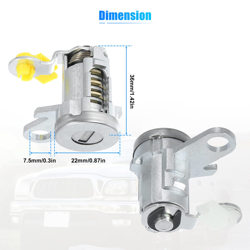 X AUTOHAUX 1 Pair Door Lock Cylinder Set Kit with 2 Keys for Toyota Tacoma 1995-2004 DL-107 DL108R Front Driver and Passenger Side Door Lock Set Tumbler with Key 6905135070 6905235070 LH RH